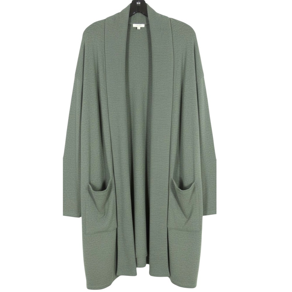 CALIA by CARRIE UNDERWOOD Green WAFFLE KNIT Pockets OPEN CARDIGAN SWEATER 1X